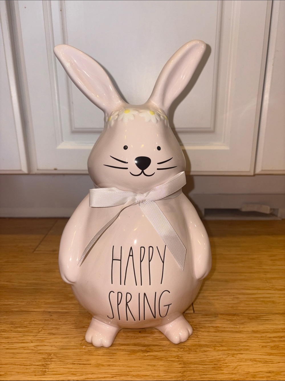 Rae Dunn "Happy Spring" Pink Bunny Ceramic Figurine, 12” Tall